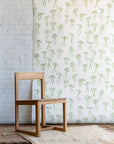 Green Tea colorway of Bows wallpaper on matte paper - hand-painted for bright residential spaces