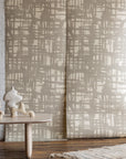 Monoprint Linen Grasscloth Wallpaper - Elegant Beige Modern Geometric Grasscloth, Perfect for Creating a Warm, Inviting Space for Professional Interior Designers